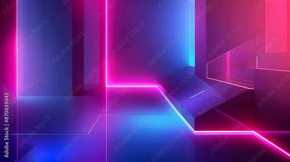 Aufkleber minimalist abstract background featuring decagonal motifs angular fragments and incandescent neon to