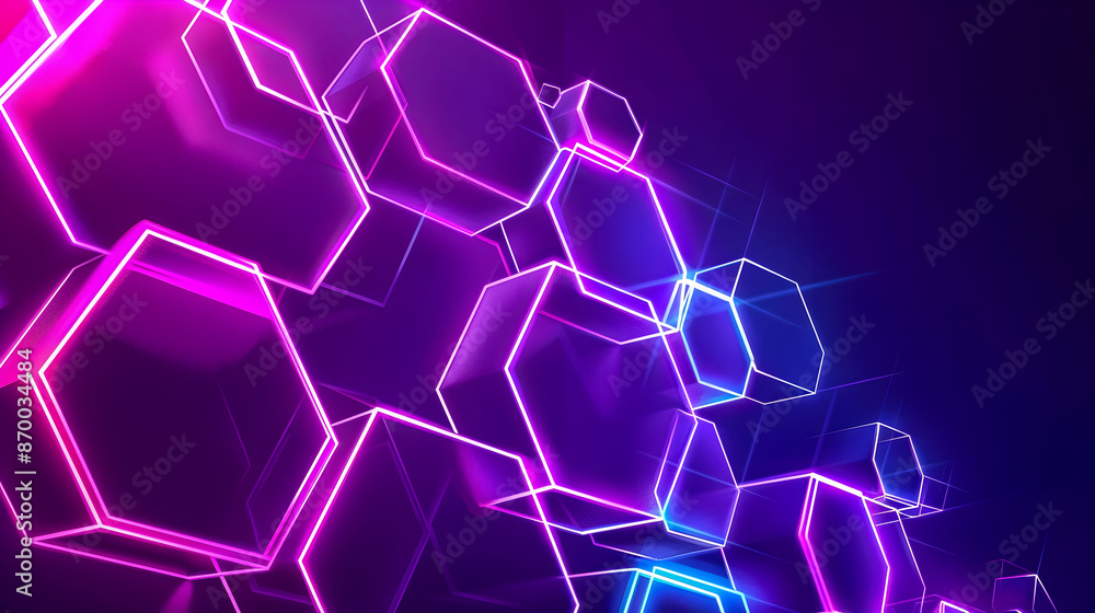 Poster neon geometric abstraction with decagonal motifs and angular fragments minimalist digital of incande