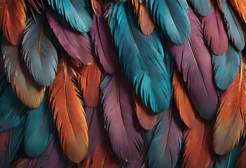 A stunning close-up photograph showcasing the intricate and colorful texture of bird feathers