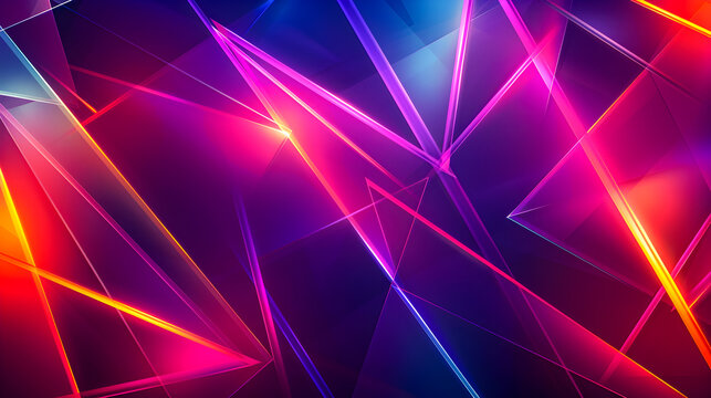 Vibrant Abstract Neon Light Geometric Backdrop with Decagonal Motifs and Angular Fragments  Minimalist digital with incandescent neon tones architectural abstraction and a contemporary