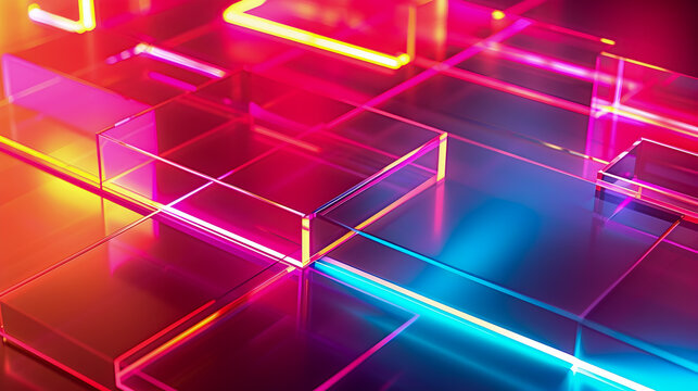 Neon Geometric Abstract Minimalist Digital Architectural Background with Decagonal Motifs Angular Fragments and Incandescent Tones