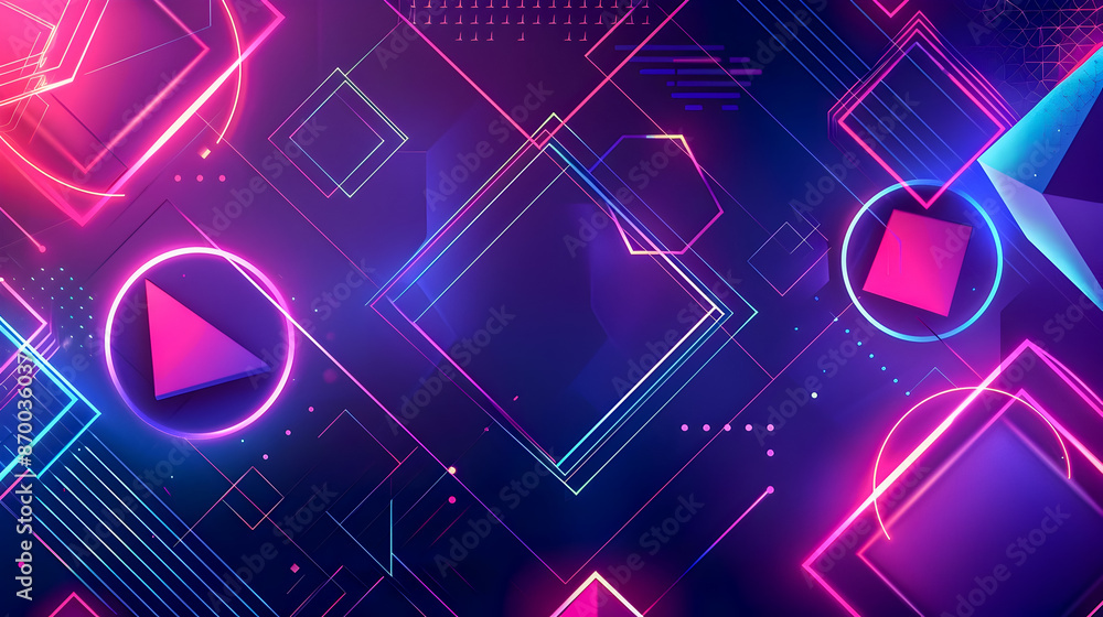 Poster vibrant neon minimalist background with incandescent decagonal motifs angular geometric shapes and f