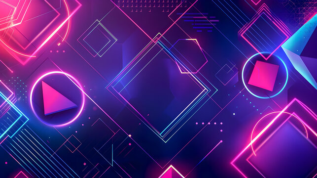 Vibrant Neon Minimalist Background with Incandescent Decagonal Motifs Angular Geometric Shapes and Fragments in a Digital Architectural Abstraction