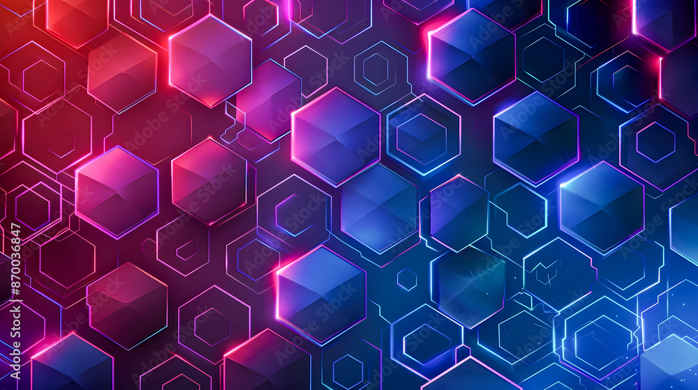 Poster radiant neon colored geometric abstract background with hexagonal honeycomb lattice pattern futurist