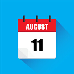 Calendar icon August. Red header design. Eleventh August detail. Vector illustration.