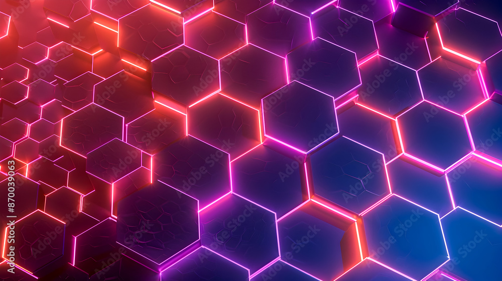 Aufkleber mesmerizing neon geometric hexagon lattice background with radiant prismatic hues abstract minimalis