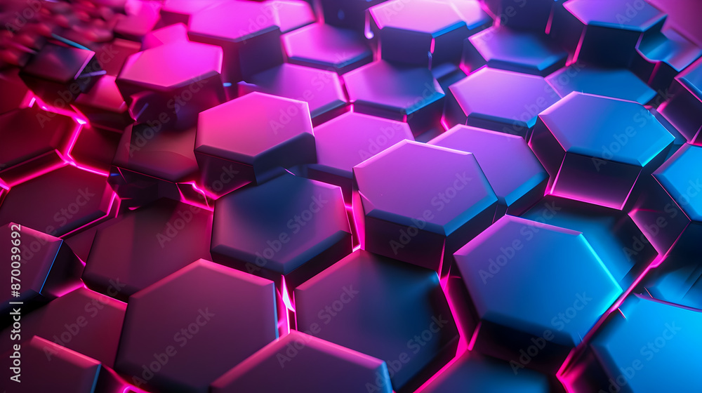 Poster vibrant neon geometric hexagon honeycomb lattice abstract minimalist background with radiant hues di