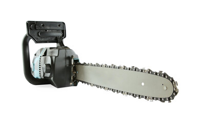One electric chainsaw isolated on white. Wood cutting tool