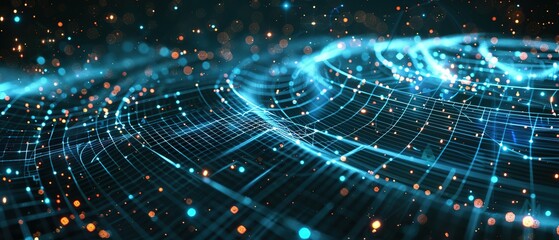 Obraz premium Abstract Blue and Orange Grid with Glowing Lights