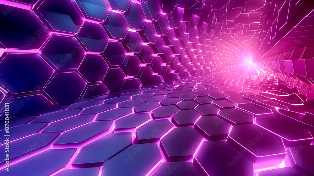 Poster mesmerizing neon geometric abstract backdrop with a radiant honeycomb lattice creating a futuristic 