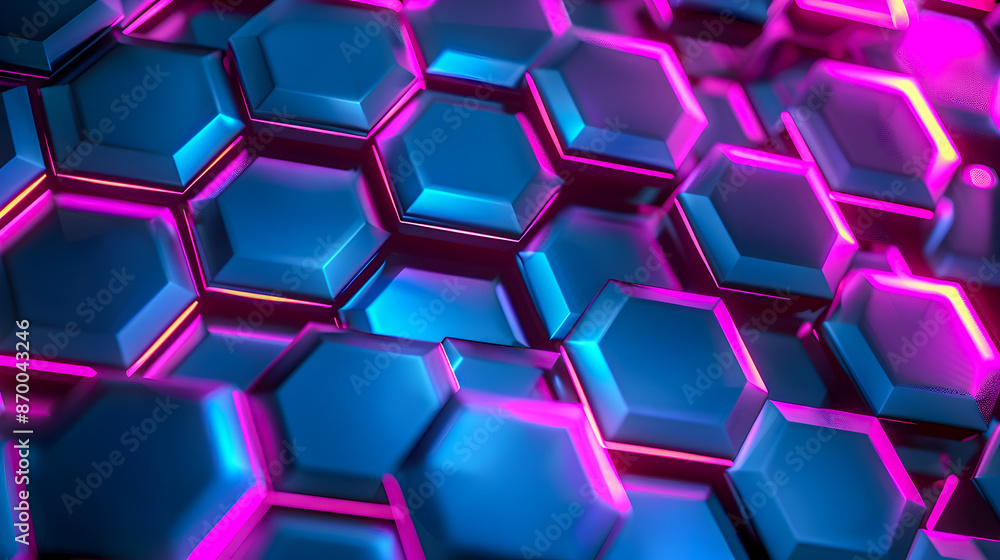 Poster radiant neon geometric honeycomb lattice abstract minimalist background with vibrant colorful glowin