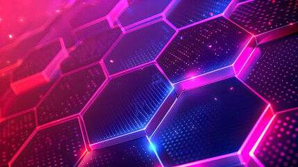 Fototapeta premium Mesmerizing Neon Geometric Lattice Futuristic Minimalist Art Background with Radiant Hexagonal Honeycomb Pattern and Glowing Architectural Shapes