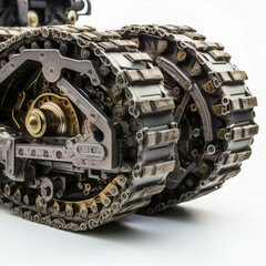 Detailed View of a Heavy-Duty Track System with Rugged Links and Metal Components for Enhanced Stability and Durability in Challenging Conditions