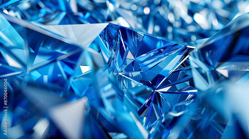 Poster minimalist geometric design with a shimmering azure ice like texture and dazzling crystalline facets