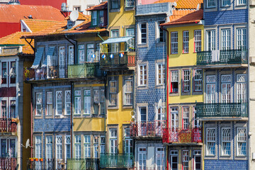 View of Portuguese traditional colorful houses in Porto city, Portugal