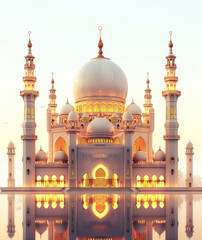 mosque with light in it when night time, isloated white background
