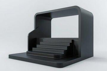 3d rendering of black color blank product stand with staircase for the presentations.
