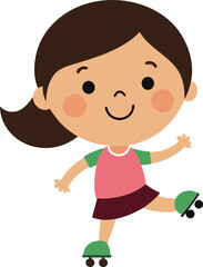 an illustration of a cute little girl rollerblading