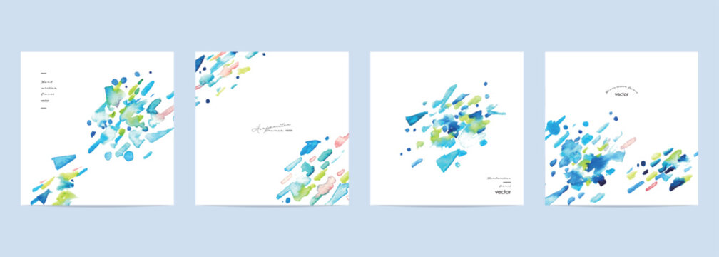 水彩画。水彩タッチの幾何学ベクターポストカードセット。抽象的なテクスチャ背景。Watercolor. Geometric vector postcard set with watercolor touch. Abstract textured background.