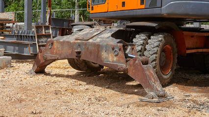 Fototapeta premium heavy construction machinery, excavator support part