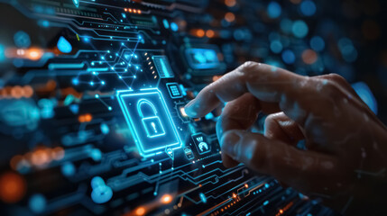 futuristic cybersecurity interface with holographic controls