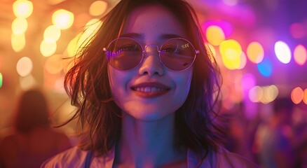 Latin american female in a night club wearing sunglasses, young latina woman in a nightclub