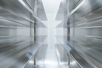 Obraz premium Long corridor with stainless steel shelves