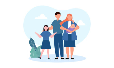 Hand drawn asian family illustration