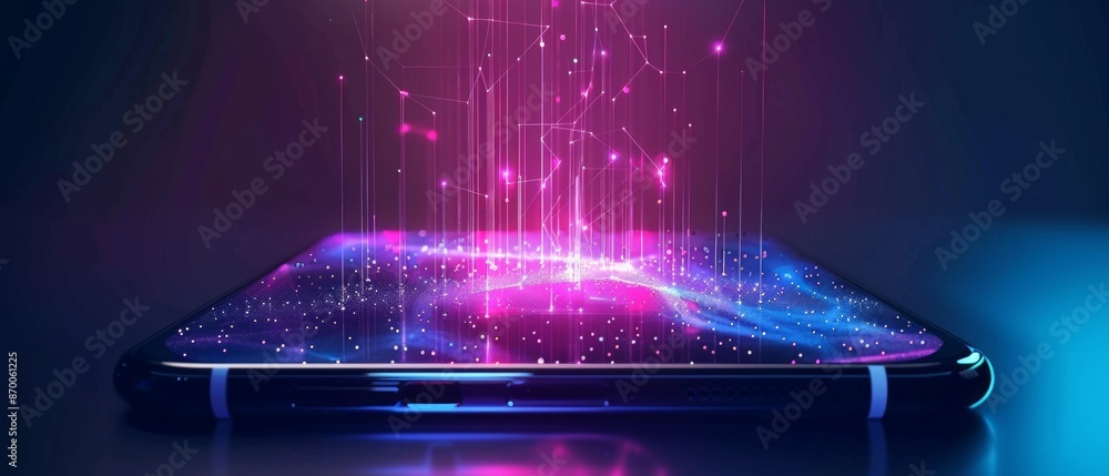 Poster smartphone with digital technology data communication network and telecommunication concept