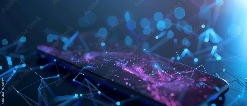 Poster smartphone with digital technology data communication network and telecommunication concept