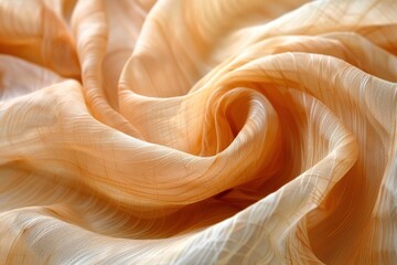 A detailed close-up photograph of elegantly draped, light orange fabric with intricate patterns and a delicate, smooth texture that exudes a sense of luxury and sophistication