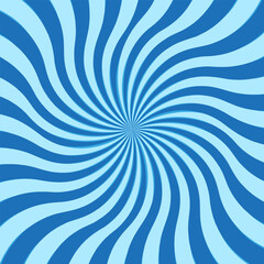 Wavy sunburst vector. Blue swirl background. Striped radial pattern. Dynamic abstract design.