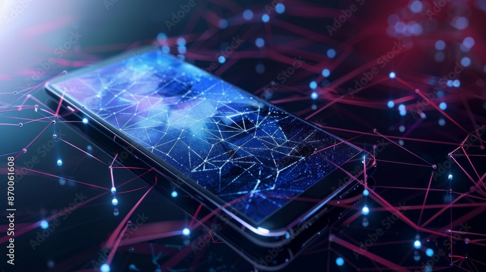 Poster smartphone with digital technology data communication network and telecommunication concept
