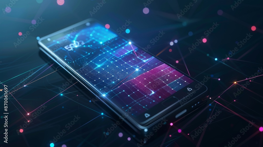 Poster smartphone with digital technology data communication network and telecommunication concept