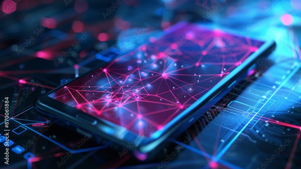 Aufkleber smartphone with digital technology data communication network and telecommunication concept