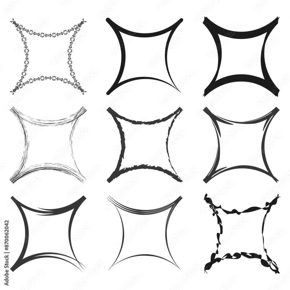 Poster abstract frames vector. black and white. various square designs. distorted border shapes.