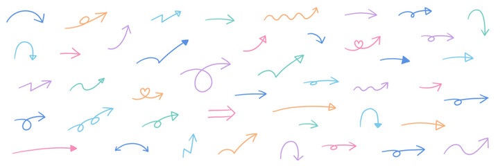 手書きの矢印のアイコンのベクターイラストセット　やじるし　シンプル　線　手描き　ベクトル　方向　