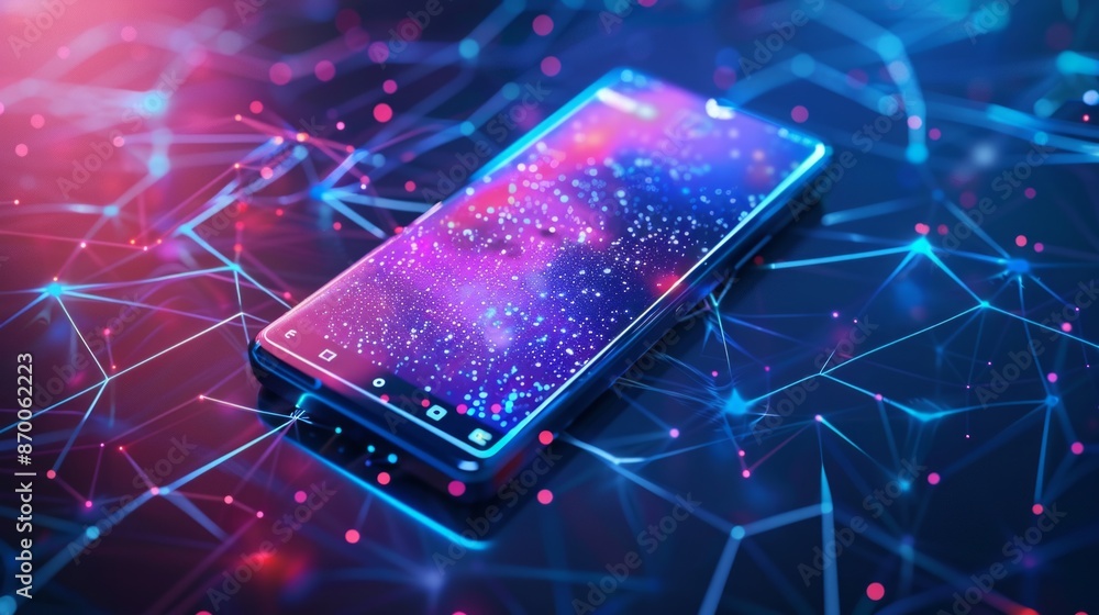 Aufkleber smartphone with digital technology data communication network and telecommunication concept