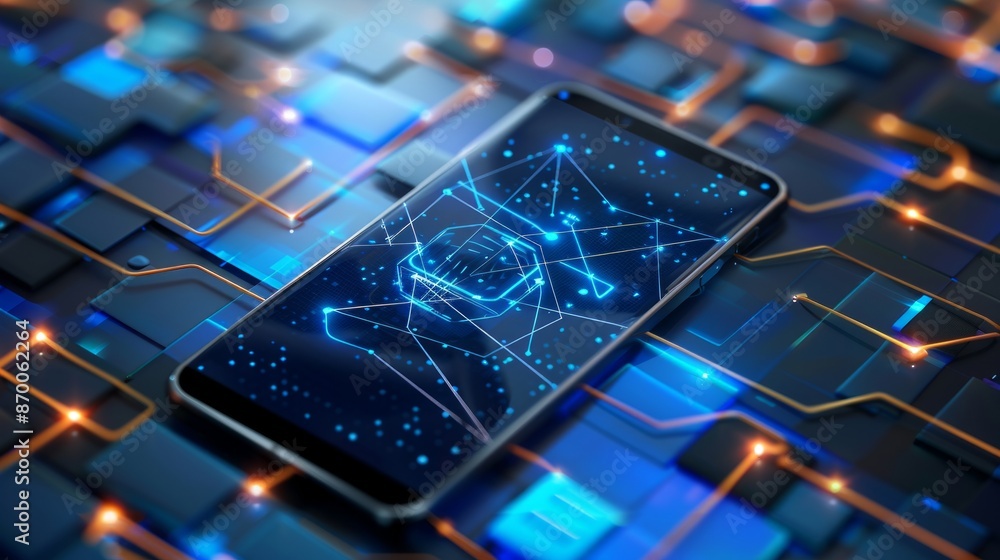 Aufkleber smartphone with digital technology data communication network and telecommunication concept