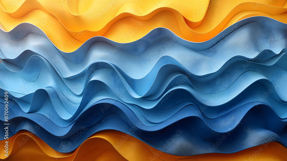 Wall mural Abstract Waves in Warm and Cool Tones with Water Droplets