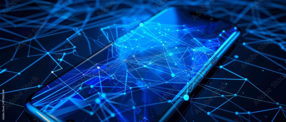Poster smartphone with digital technology data communication network and telecommunication concept