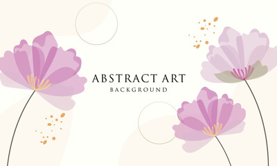 Abstract art background vector. Line art flower and botanical leaves