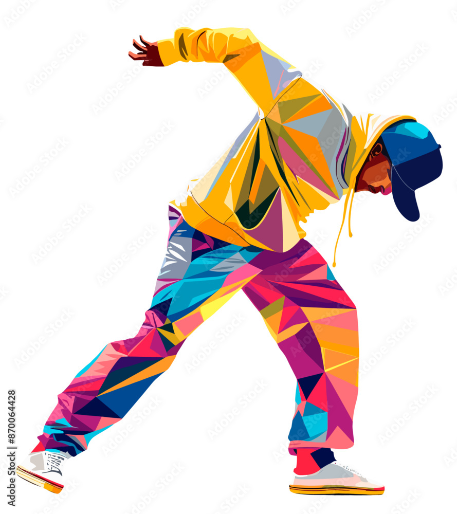 Wall mural Professional male breaking dancer colorful illustration silhouette