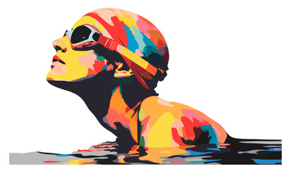 Professional female swimmer. Colorful vector design illustration