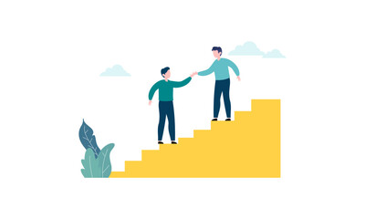 Goal-focused, support and teamwork, help in overcoming obstacles illustration