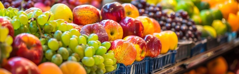 Variety of Fresh Fruits in Market Display