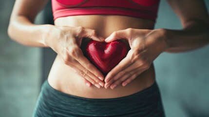 Woman Holding a Red Heart Over Her Stomach