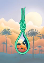 Ilustración de Escalada Araucarias Atardecer