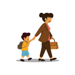 Illustration of a mother taking her child to school before going to the office
