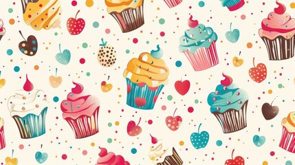 Blank birthday card featuring a whimsical cupcake pattern, fun design, space for personalized text